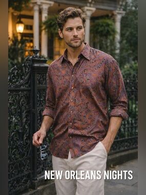 Kenneth Gordon Paisley Shirt L Heirloom Made USA Vintage New Orleans Luxury Mens
